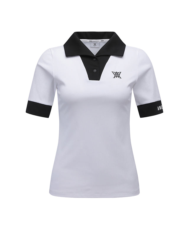 ANEW Golf Women's Collar Transform Sleeved Long T-Shirt in White, featuring a refined collar and stylish sleeve design.